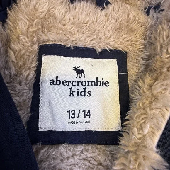 Abercrombie Kids Navy Parka Jacket Size 13/14 XL Sherpa Lined Fur Hood Coat - Picture 11 of 16